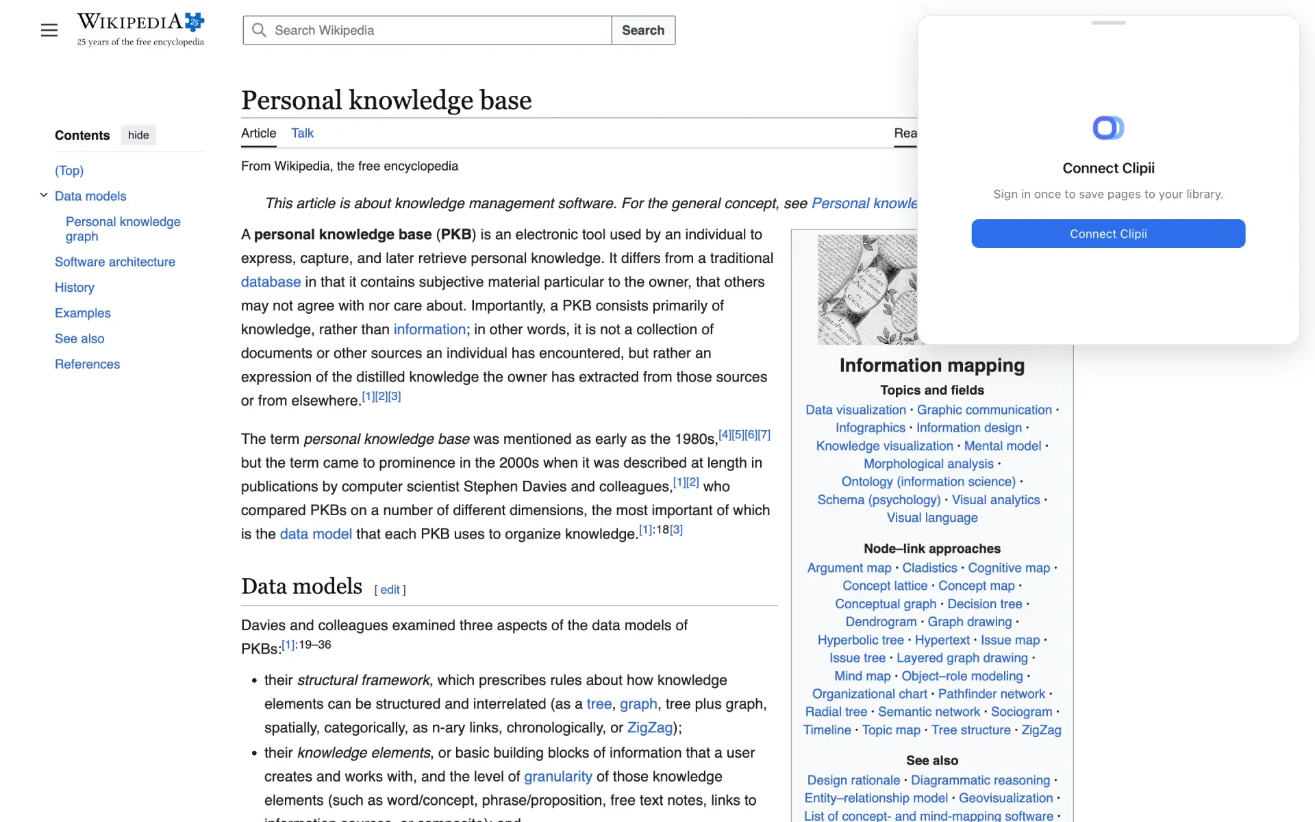 Clipii Web Clipper browser extension popup saving a page